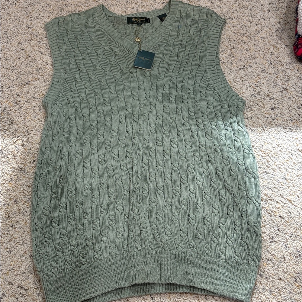 NWT Bobby Jones golf collection Green Cable Knit Sweater Vest XL